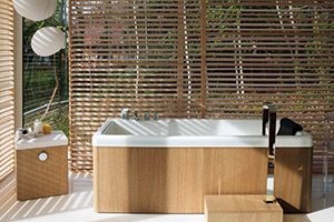 Bathroom with bamboo and stone materials