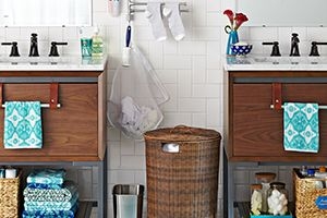 Bathroom with pegs for hanging robes and towels