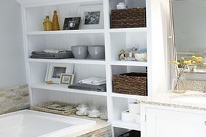 Bathrooms with racks in the doors of the cabinet