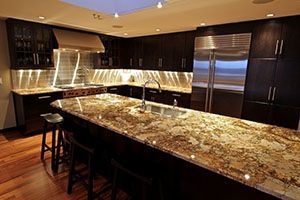 Kitchen with thick granite countertops