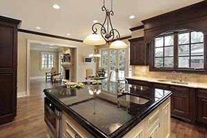 kitchen with dark counters and an island