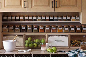 spice shelf beneath cabinetry