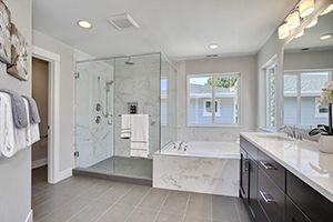 kitchen or bath with quartz counters