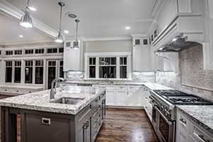 luxury kitchen design with marble counters