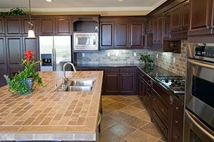 kitchen with ceramic tile counters