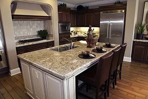kitchen island with granite countertop