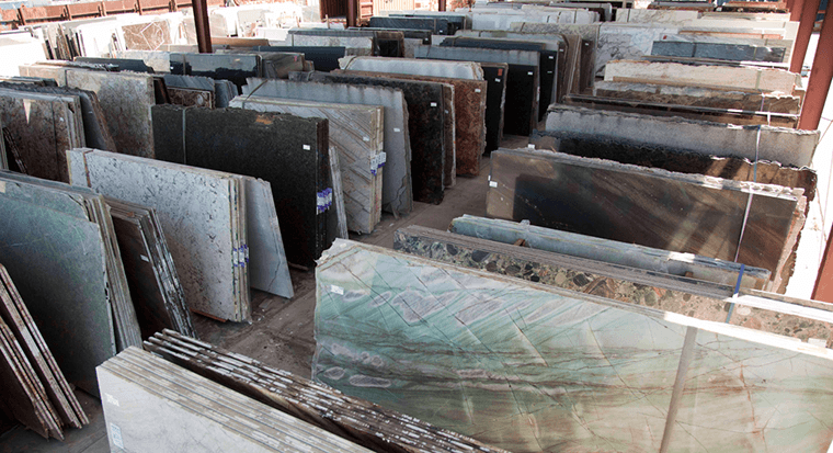 photo of showroom with stone slabs