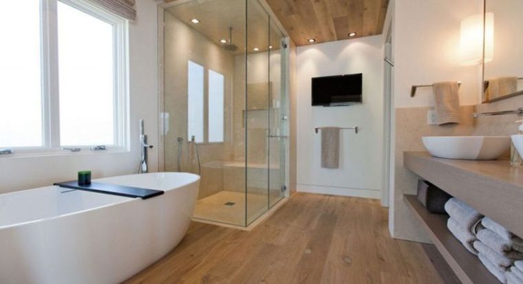 bathroom with wooden floors