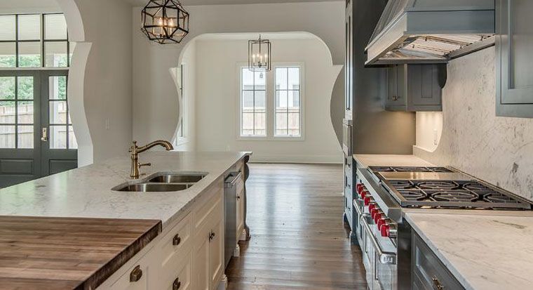 marble countertop with butcher block